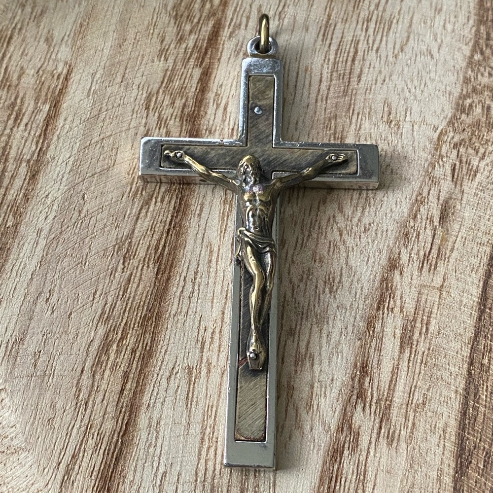 Vintage Crucifix Silver Tone and Bronze Tone Crucifix Pendant